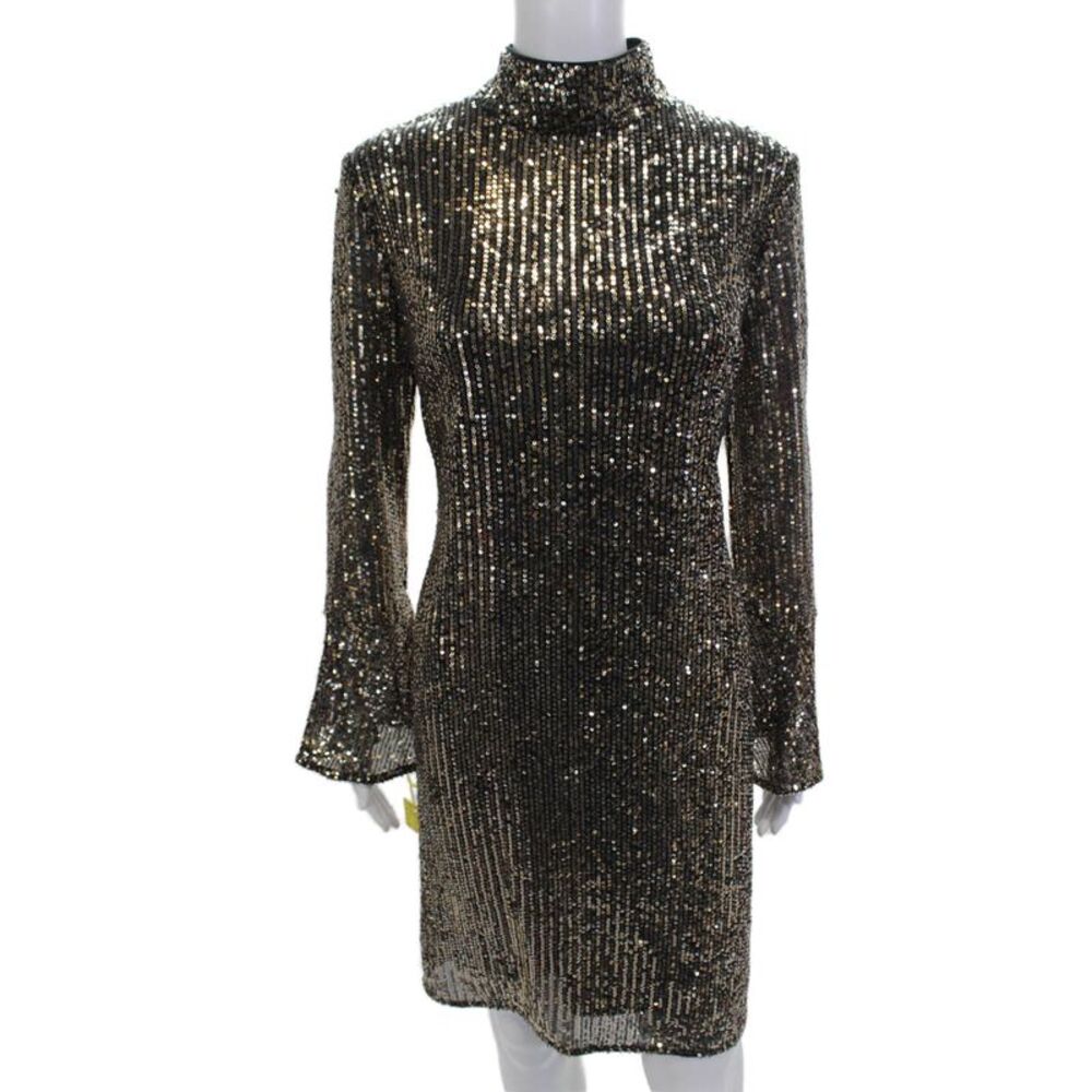 Compli K Women 80s Bodycon Mini Dress Black Mock Neck Long Sleeve Size XL